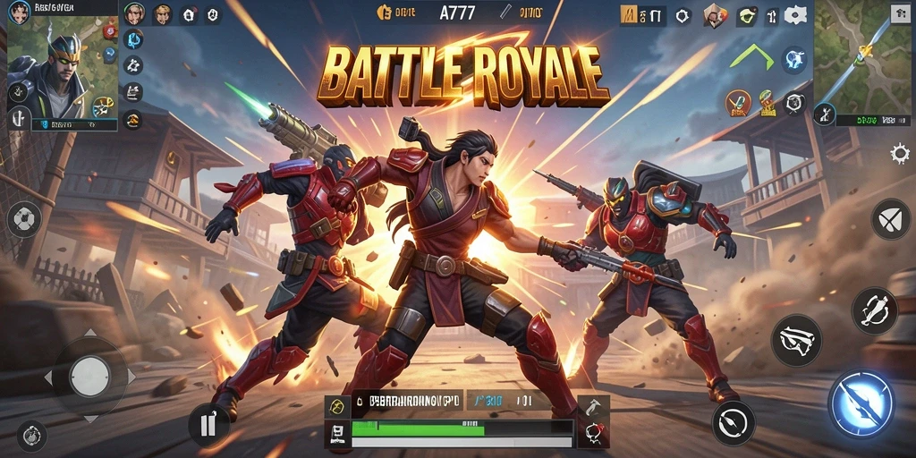 Gameplay seru A7777 dalam pertarungan Battle Royale.