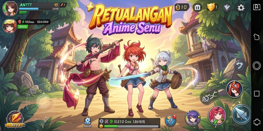 Tangkapan layar AN777 menampilkan aksi pertarungan karakter Anime yang memukau.