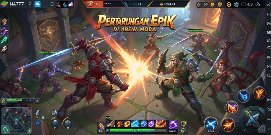 Screenshot NA777 menunjukkan aksi pertarungan pemain dalam permainan MOBA.