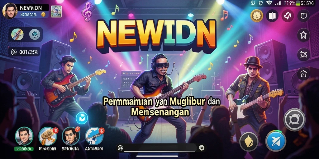 Screenshot gameplay NEWIDN yang menunjukkan pengguna bernyanyi dengan lirik yang jelas.