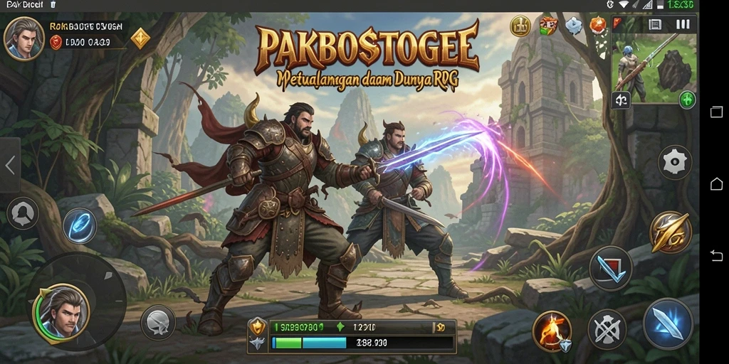 Screenshot PAKBOSTOGEL menunjukkan pertarungan epik di dunia RPG.