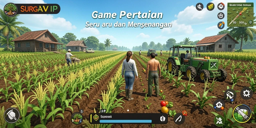 Tampilan gameplay pertanian SURGAVIP yang menarik dan interaktif.