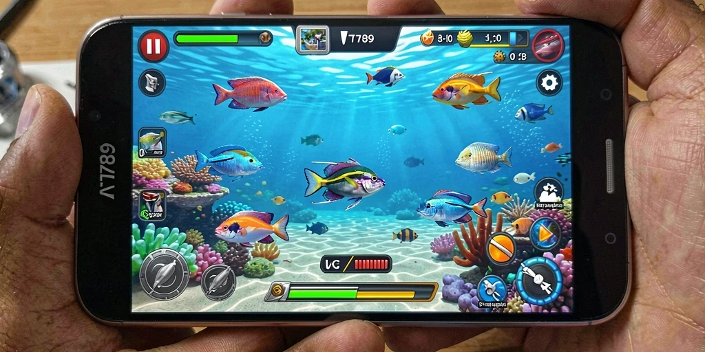 Tangkapan layar utama VT789 menampilkan aksi seru dalam menembak ikan.