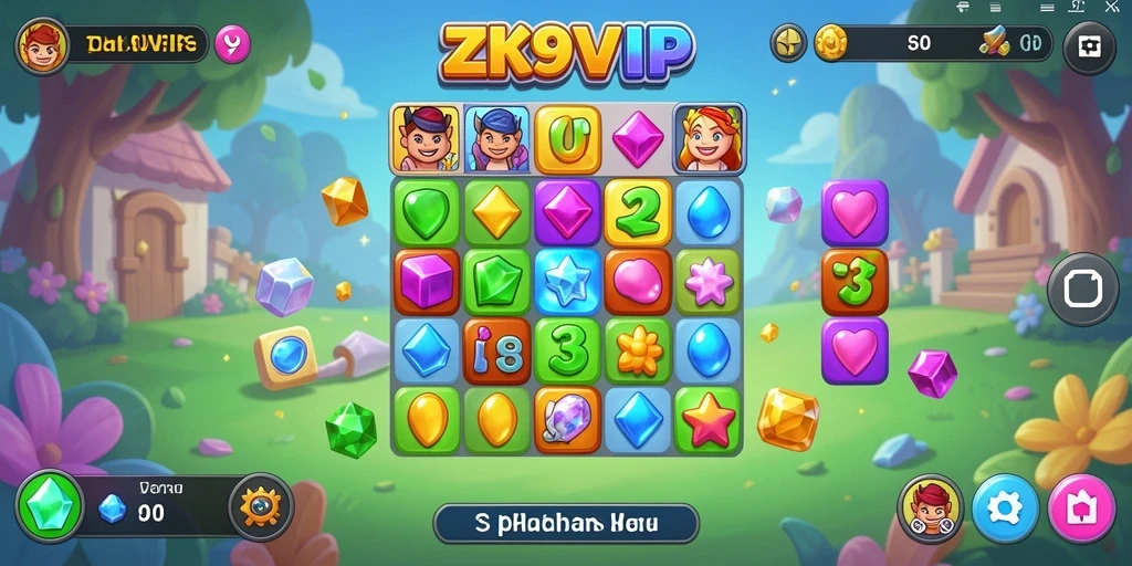 Screenshot gameplay ZK9VIP yang menampilkan aksi match-3 yang seru.